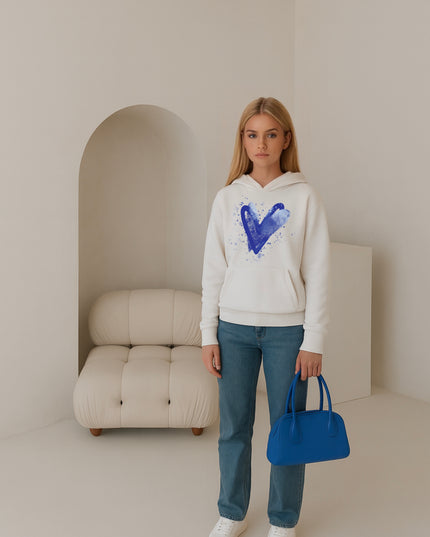 Royal Blue Scatter Hearts Printed Hoodie