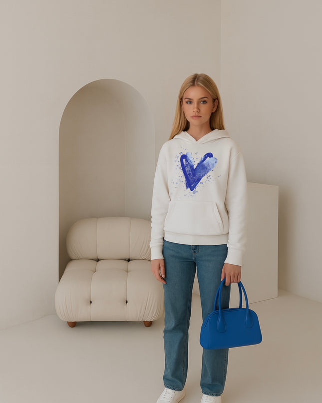 Royal Blue Scatter Hearts Printed Hoodie