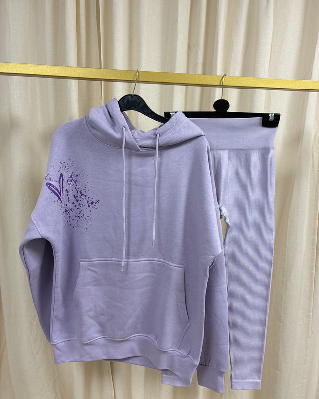 Lilac Heart Printed Hoodie & Leggings Adults