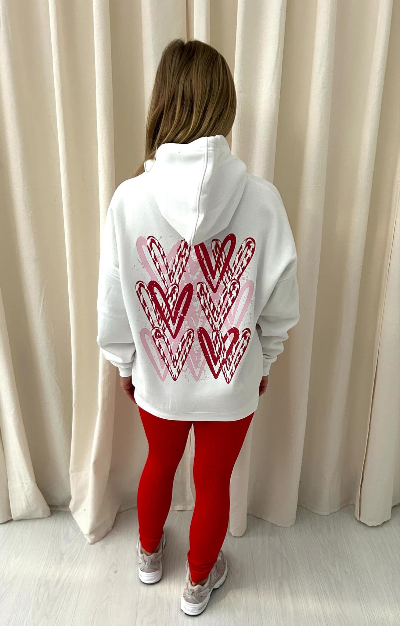 Pink & Red Candy Cane Graffiti Hoodie And Legging Set White