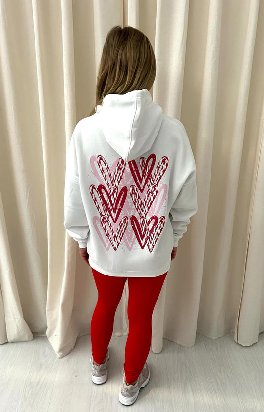 Pink & Red Candy Cane Graffiti Hoodie And Legging Set White