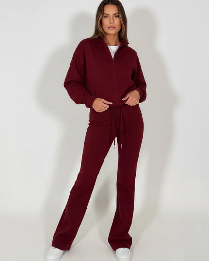 Oversized Bubble Hem Jacket and Trouser Loungewear Set Burgundy