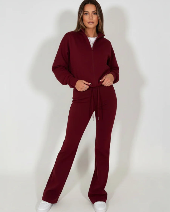 Oversized Bubble Hem Jacket and Trouser Loungewear Set Burgundy