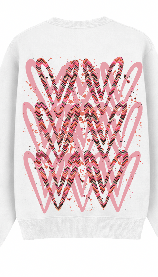 Coral Zig Zag Heart Printed Sweatshirt – additional view