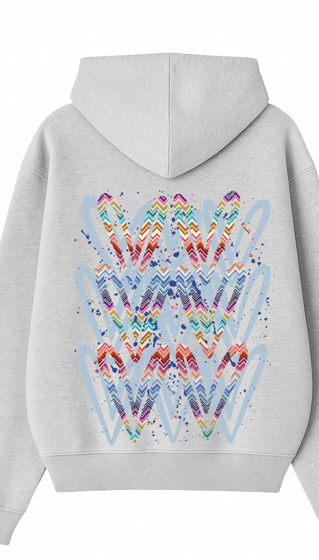 Multicoloured Zig Zag Heart Printed Hoodie – image 5