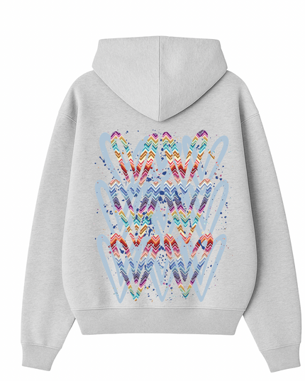 Multicoloured Zig Zag Heart Printed Hoodie Adults
