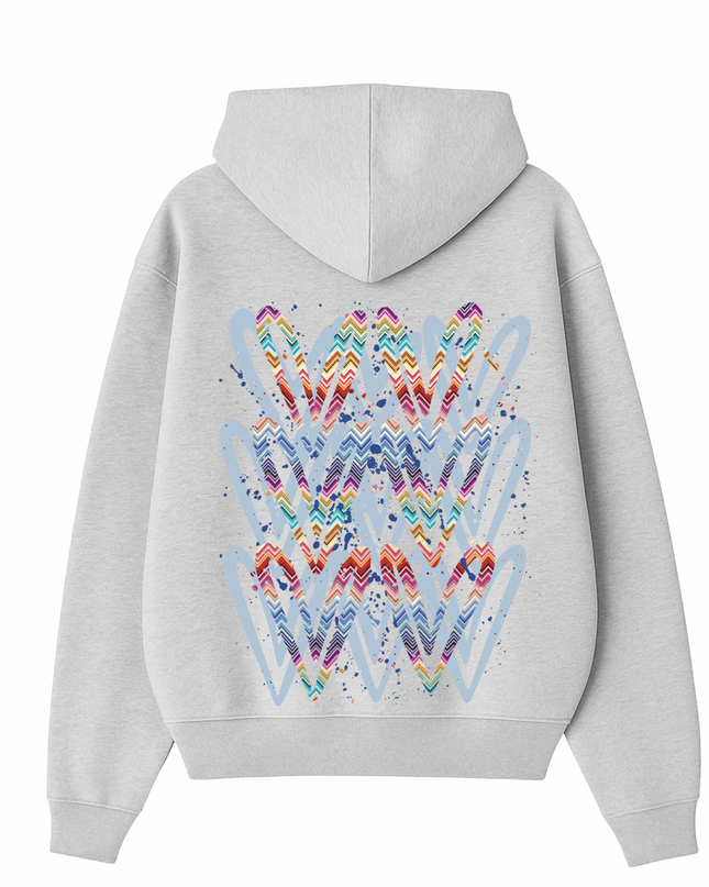 Multicoloured Zig Zag Heart Printed  Hoodie Kids