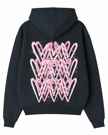 Pink Heart Printed Hoodie Adults