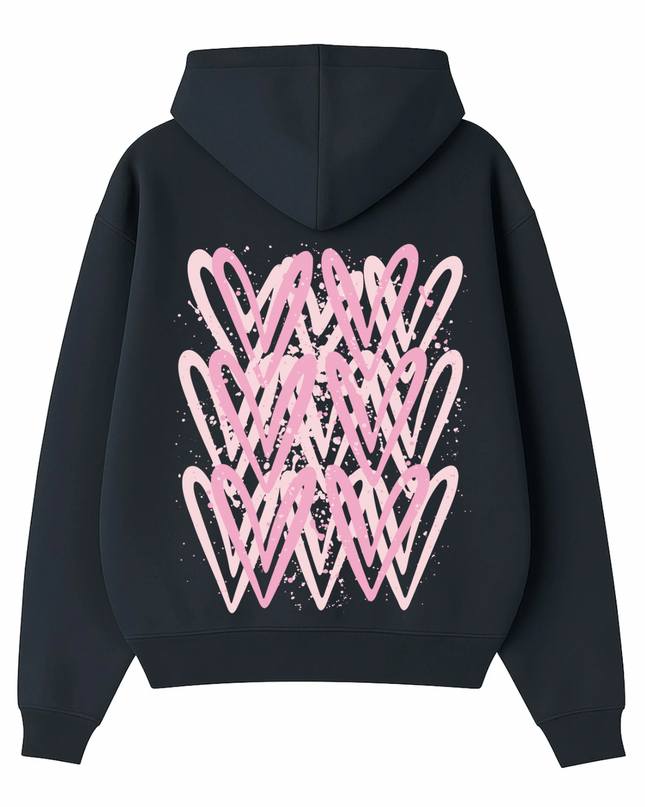 Pink Heart Printed Hoodie Adults
