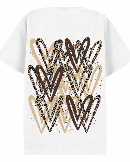Leopard Print Heart Printed T-shirt Adult