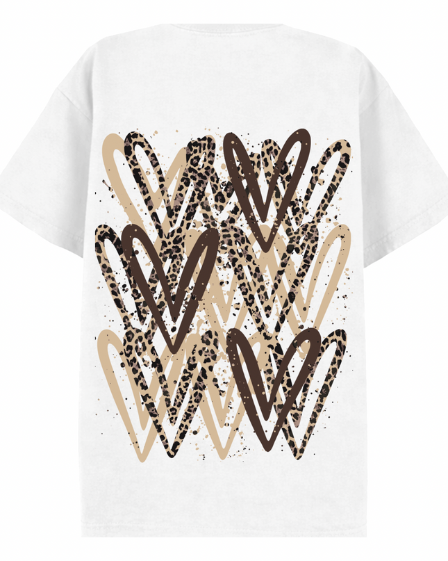 Leopard Print Heart Printed T-shirt Adult