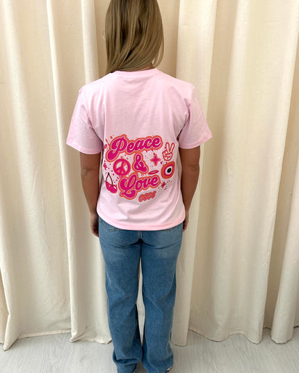 Peace & Love Graffiti T shirt Pink