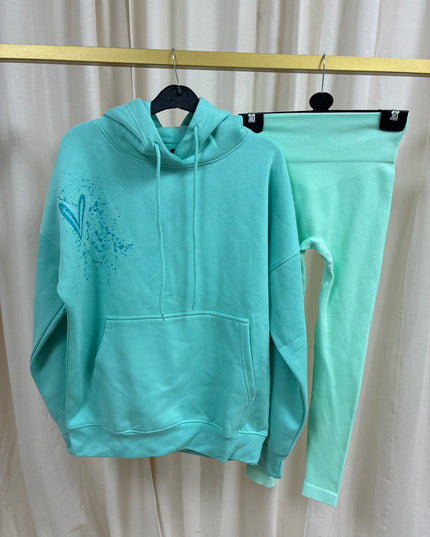 Mint Heart Printed Hoodie & Leggings Adults