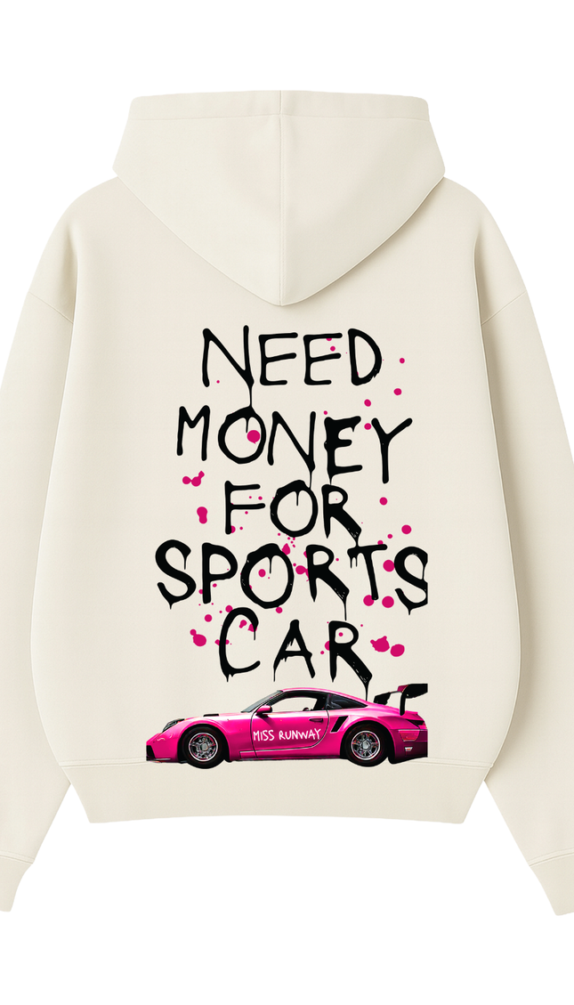 Need Money For Sports Car Pink Hoodie – adult printed hoodie by Miss Runway