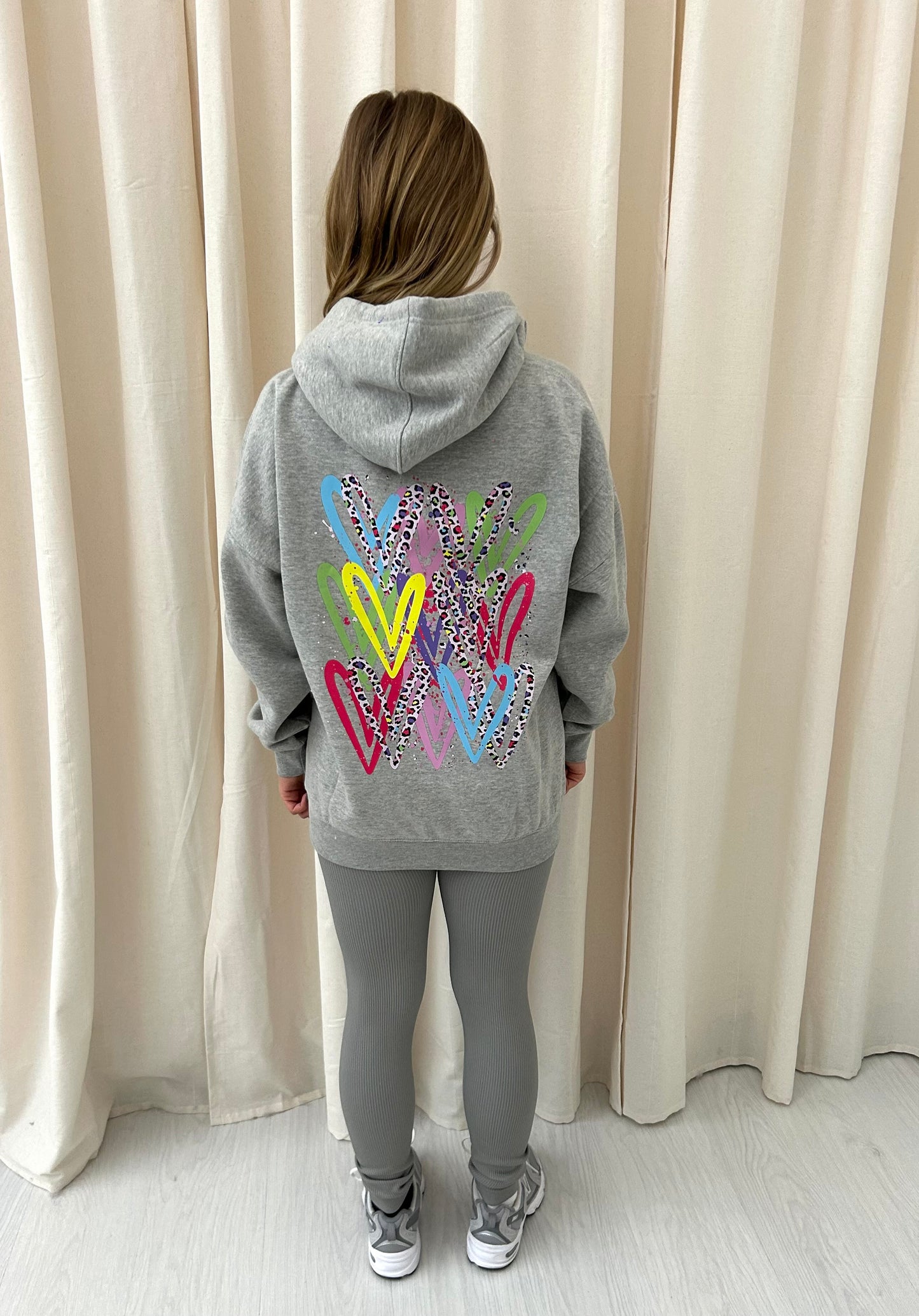 Multicoloured Leopard Print Graffiti Hoodie And Legging Set Grey