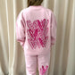 Hot Pink Candy Cane Heart Graffiti Hooded Sweatshirt Tracksuit Pink