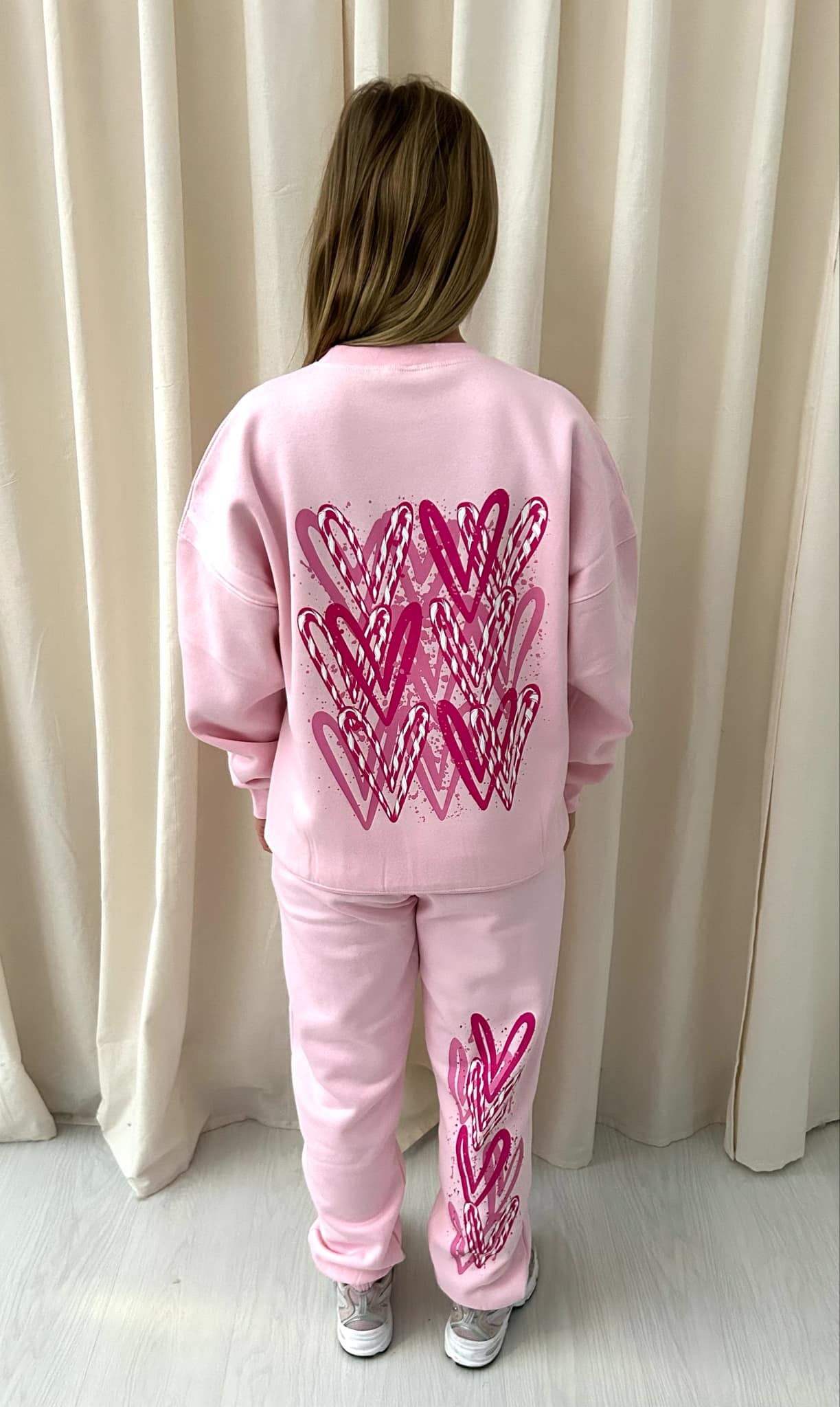 Hot Pink Candy Cane Heart Graffiti Hooded Sweatshirt Tracksuit Pink