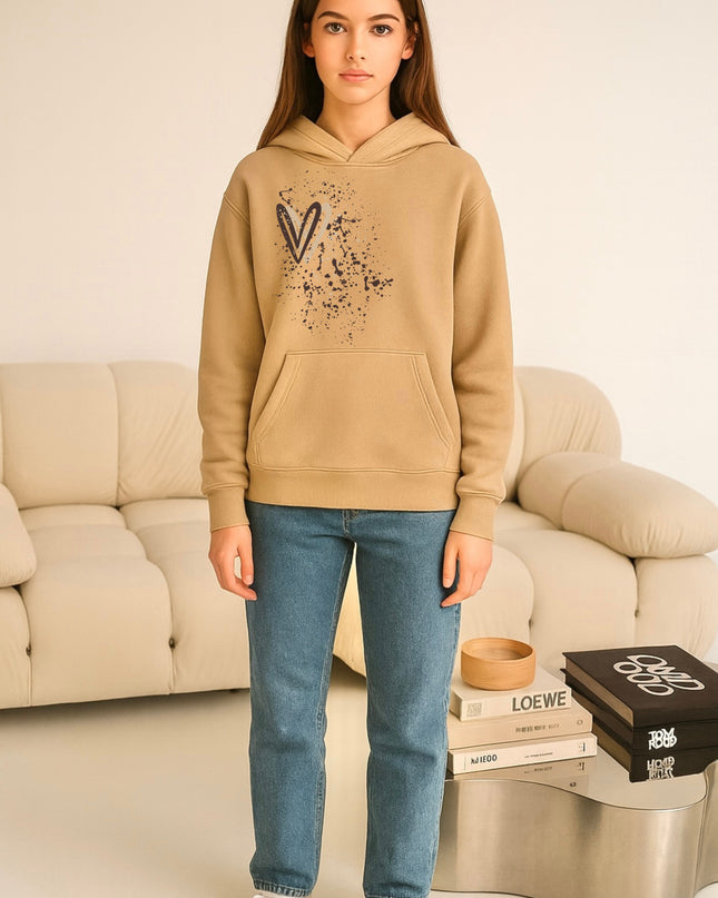 Beige/Brown Heart Printed Hoodie