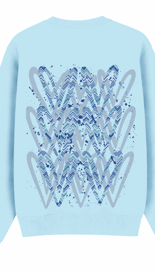 Blue Zig Zag Heart Printed Sweatshirt – image 5