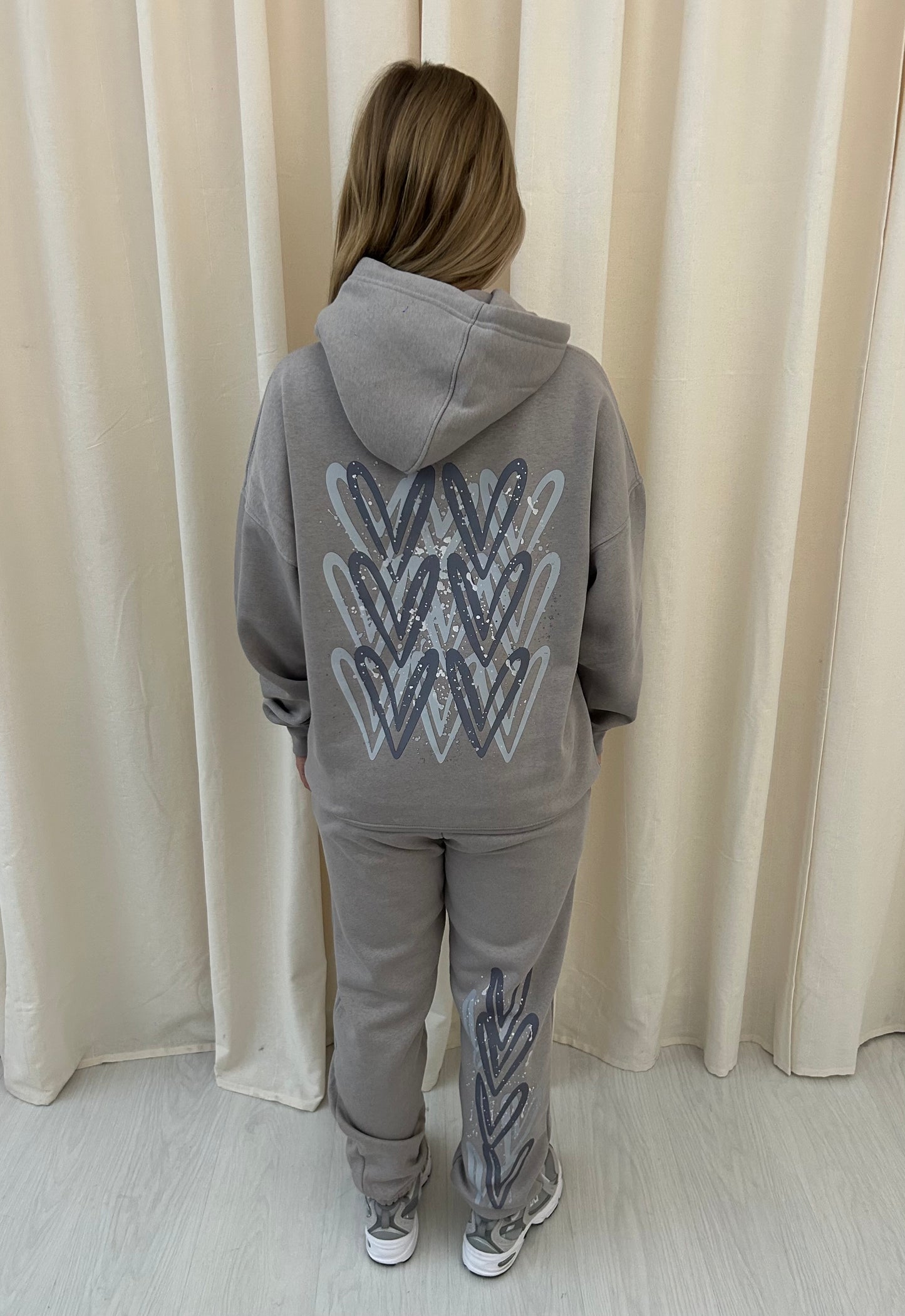 Grey Heart Graffiti Hooded Tracksuit Dove Grey