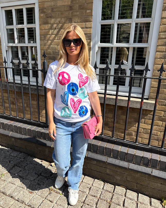 Pink Heart, Evil Eye Printed T-shirt Adult