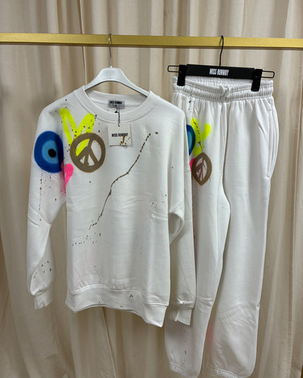 Neon Heart, Gold Peace, Evil Eye Spray Painted Sweatshirt Tracksuit Adult