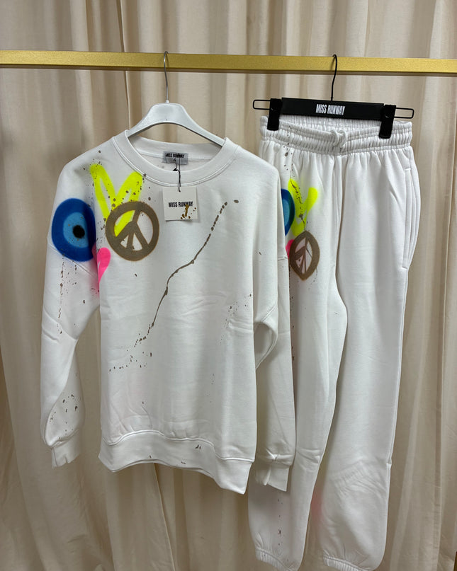 Neon Heart, Gold Peace, Evil Eye Spray Painted Sweatshirt Tracksuit Adult