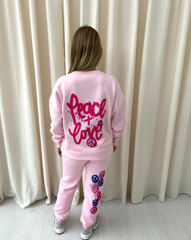 Peace & Love Graffiti Sweatshirt Tracksuit Pink