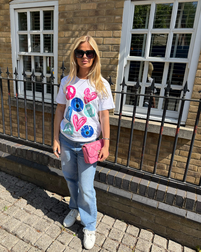 Pink Heart, Evil Eye Printed T-shirt Adult