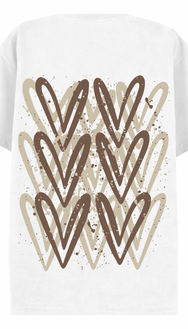 Beige graffiti heart T-shirt with spray paint effect print – women's T-shirt by Miss Runway