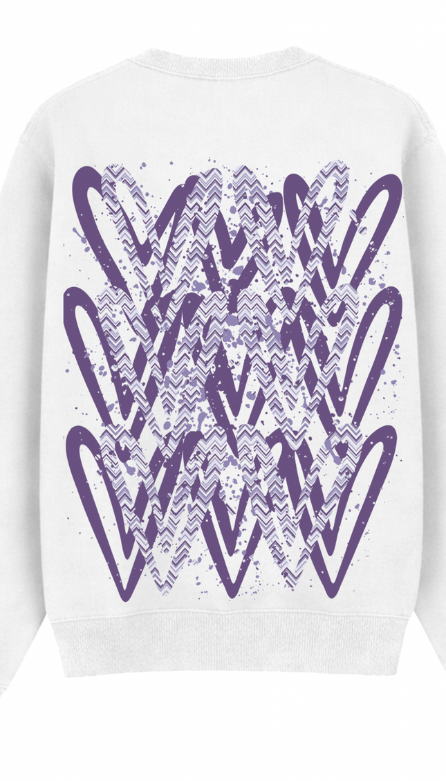 Lilac Zig Zag graffiti heart sweatshirt with spray paint effect print – women's sweatshirt by Miss Runway