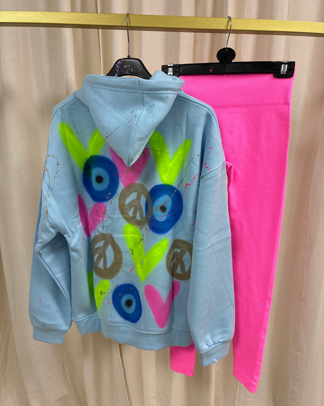 Neon Heart, Gold Peace, Evil Eye Spray Painted Hoodie & Leggings Adults