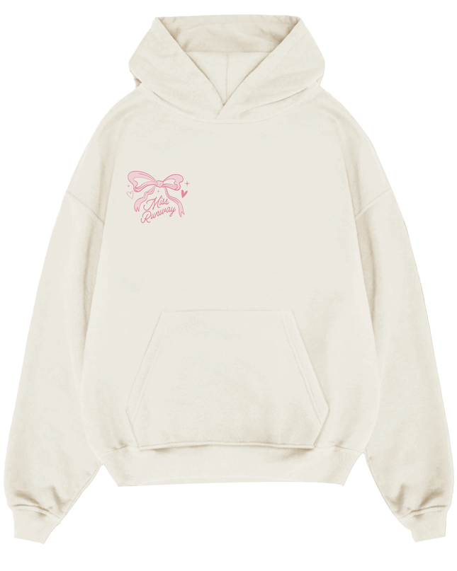 Miss Runway Pink Bow Lovers Club Hoodie Ecru