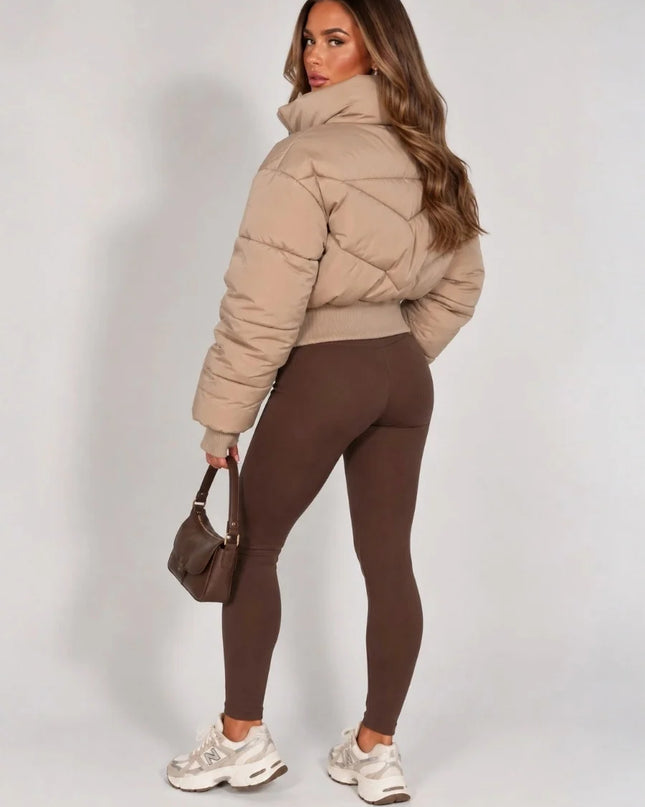 Cropped Puffer Jacket in Beige – additional view