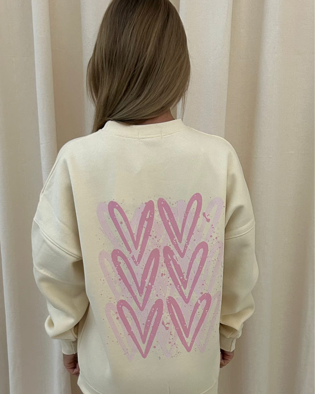 Pink Heart Graffiti Sweatshirt Cream