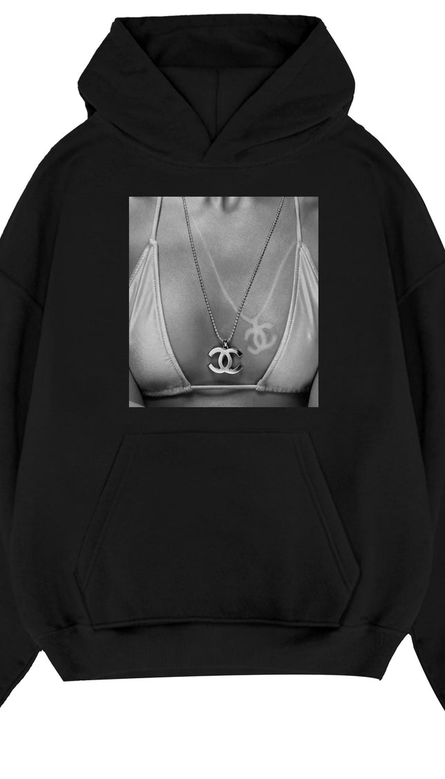 Cee Cee Chain Hoodie Black – adult printed hoodie by Miss Runway
