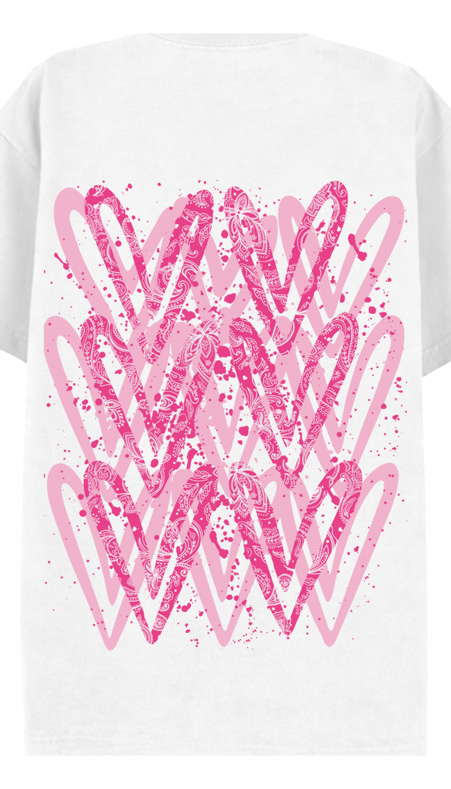 Hot Pink Paisley graffiti heart T-shirt with spray paint effect print – women's T-shirt by Miss Runway