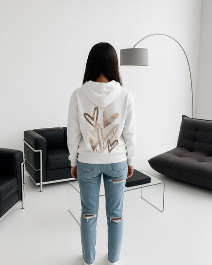 Brown Scatter Hearts Printed Hoodie