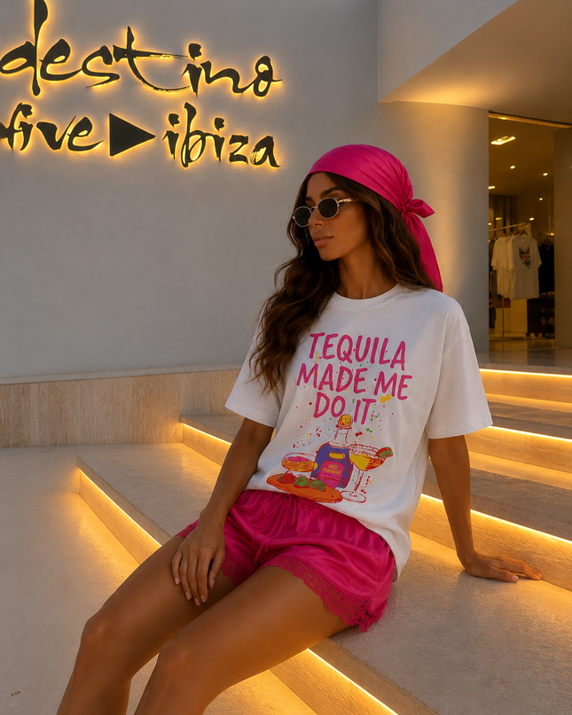 Tequila Made Me Do It T-shirt Pink