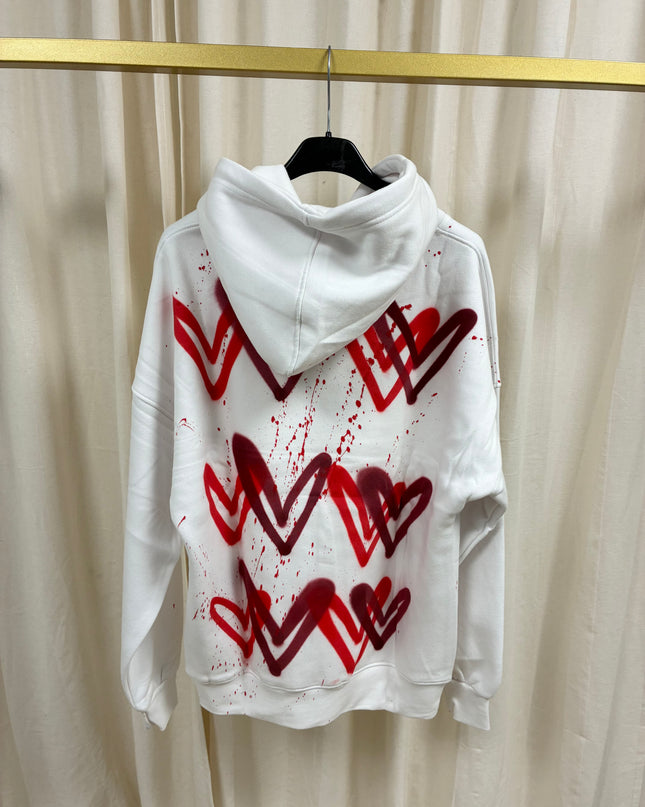 Red Hearts Spray Painted Hoodie Adults