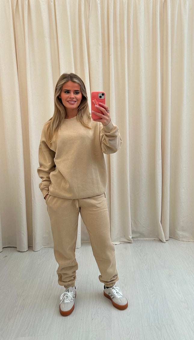 Oversized Sweatshirt Tracksuit Beige