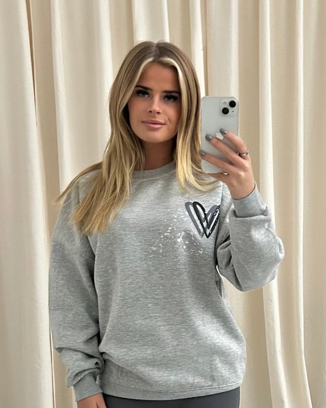 Dark Grey Heart Printed Sweatshirt Adults