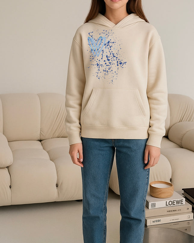 Light Blue Zig Zag Heart Printed Hoodie