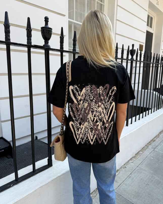 Leopard Print Hearts Printed T-shirt Adult