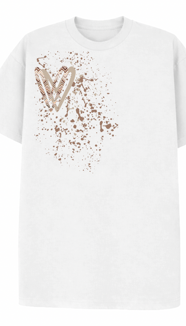 Beige Zig Zag Heart Printed T-shirt – image 4