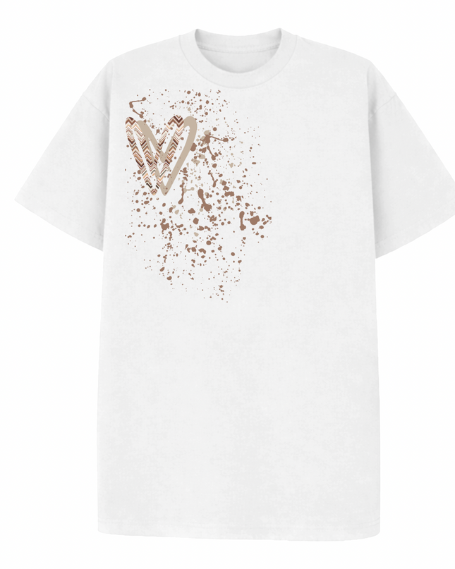 Beige Zig Zag Heart Printed T-shirt Adult