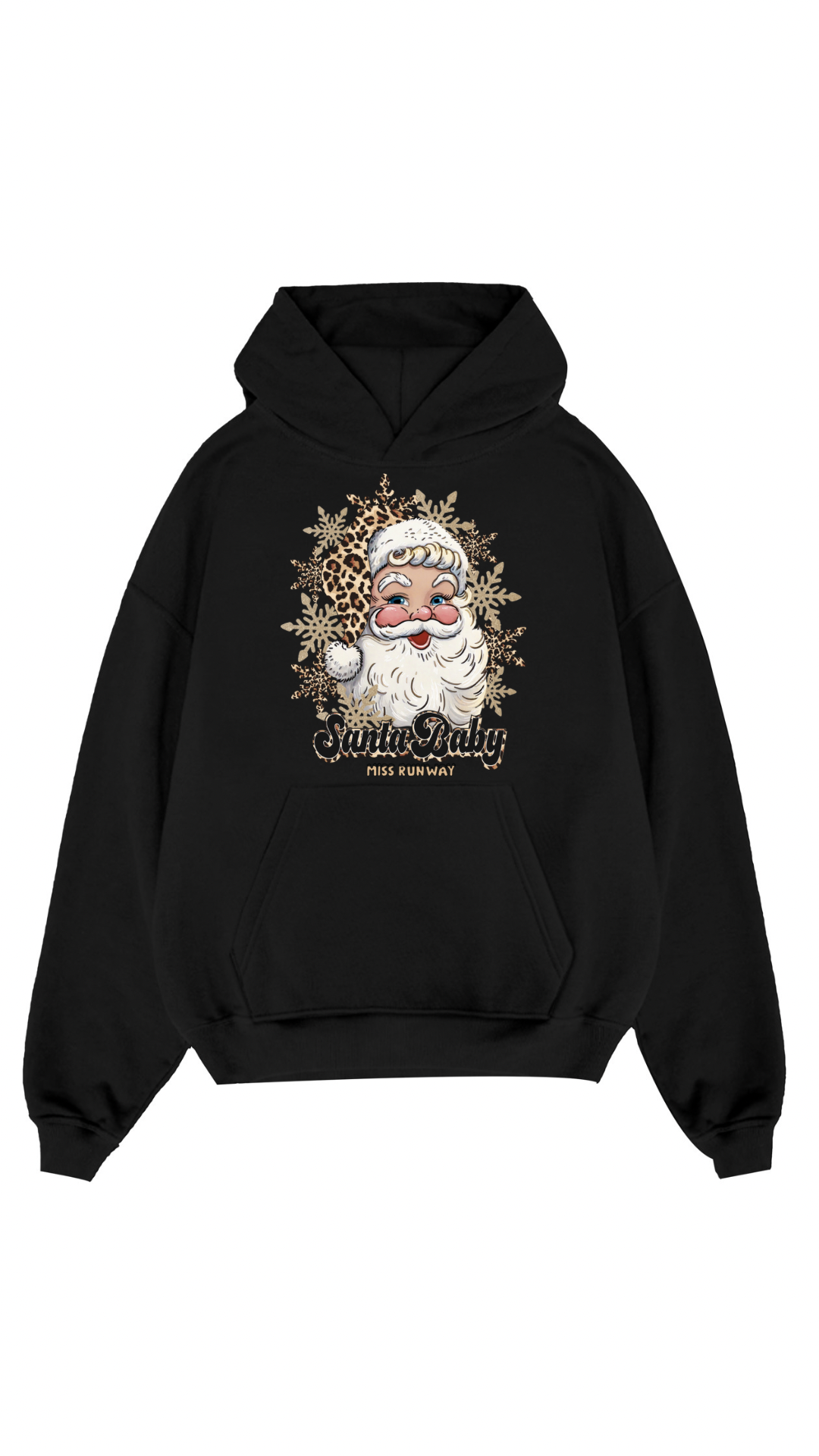 Leopard Print Santa Baby Christmas Hoodie Black