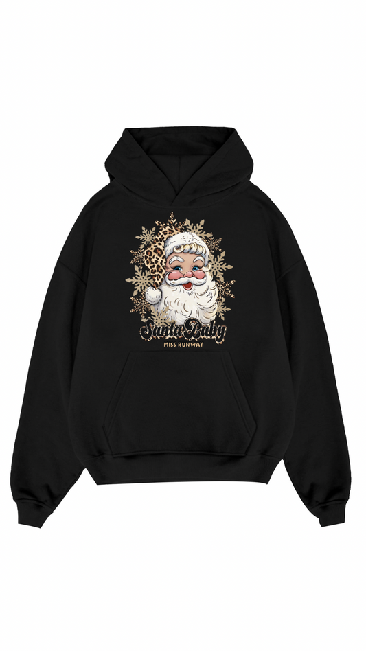 Leopard Print Santa Baby Christmas Hoodie Black