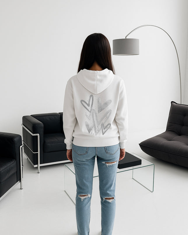 Grey Scatter Hearts Printed Hoodie