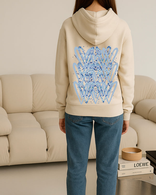 Light Blue Zig Zag Heart Printed Hoodie